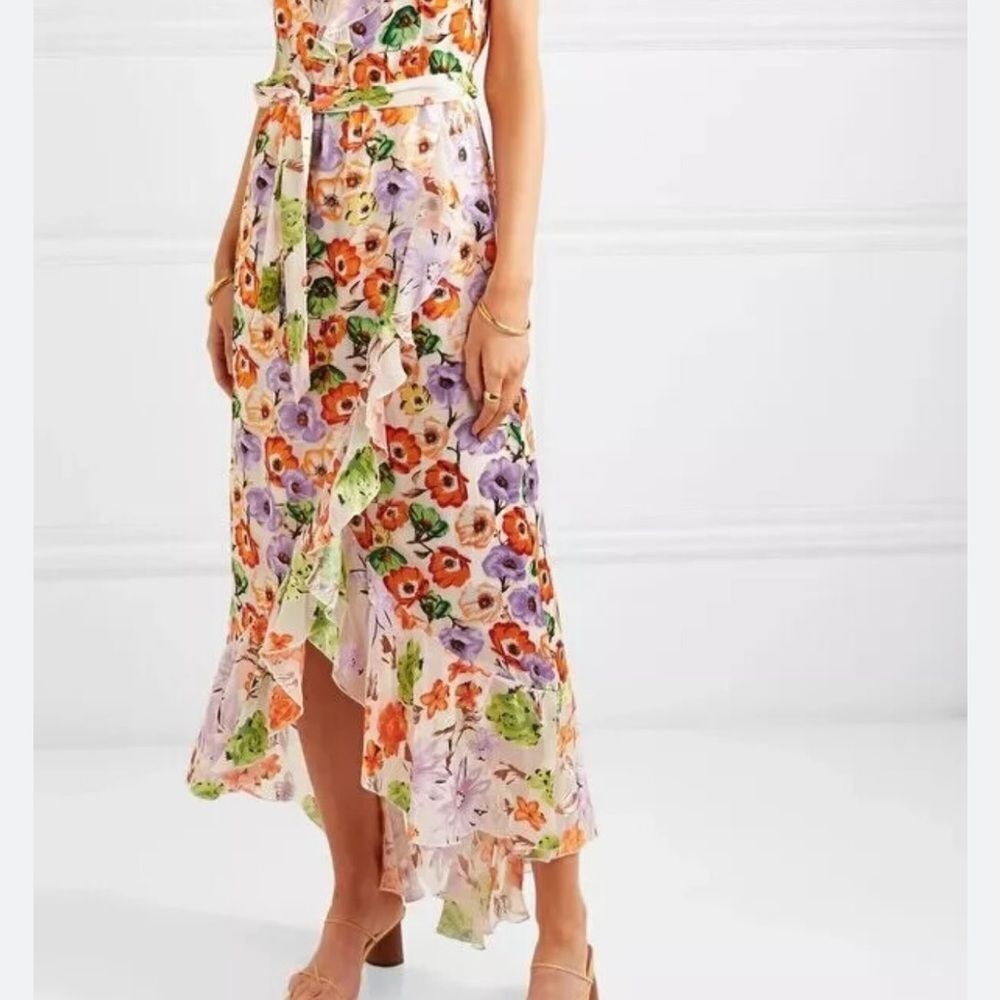 Alice + Olivia Floral Maxi Dress in White, Orange, Green, Purple - Picture 4 of 8